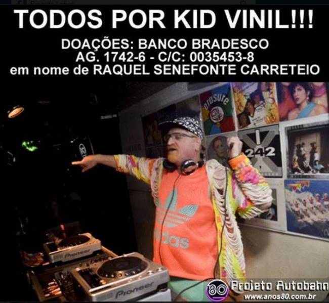 Pedidos de doação para Kid Vinil. Foto: Reprodução