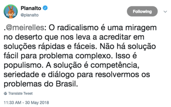 Captura de tela da publicação do Planalto. Foto: Reprodução/Twitter.