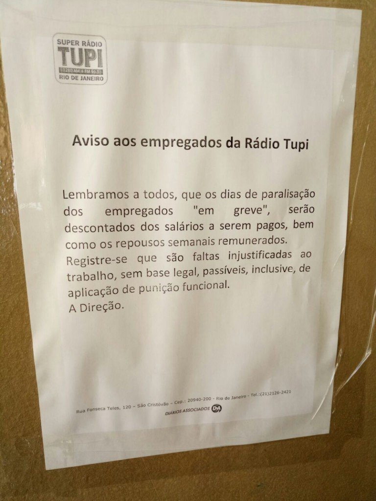 Direção da Tupi vai “enquadrar” funcionários grevistas