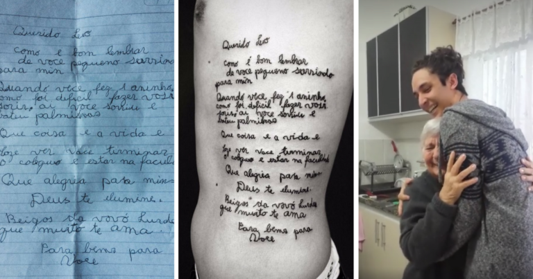 Em gesto de amor, neto faz tatuagem da carta de sua avó com doença grave