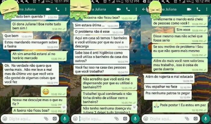 Patroa demite empregada por uso de banheiro e joga fora pratos usados por ela