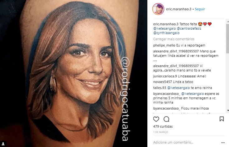 Jovem gasta três meses de salário para tatuar rosto de Ivete Sangalo na perna