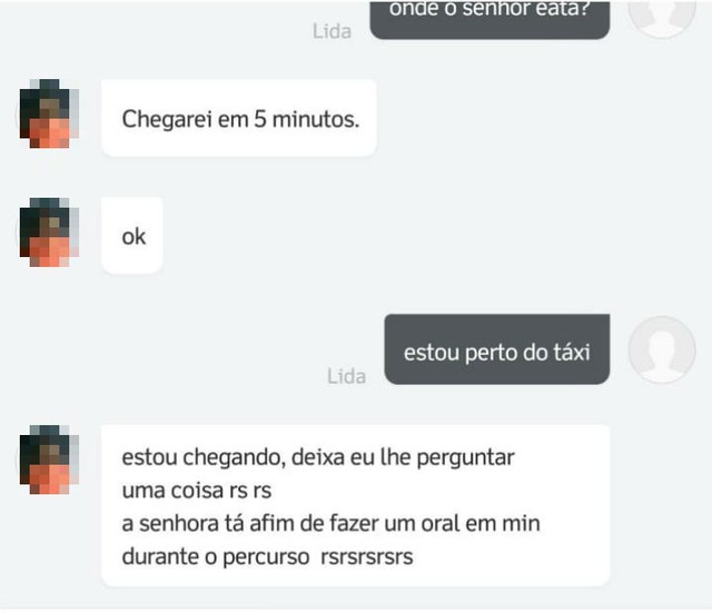 Mulher é assediada por mensagem em aplicativo de táxi