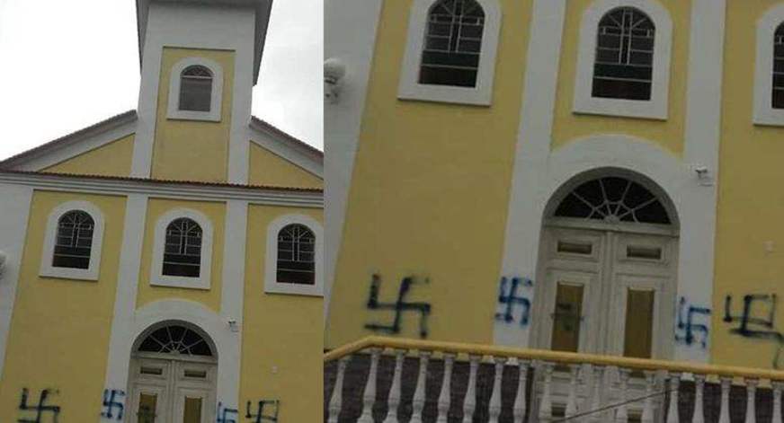 Polícia identifica autores de pichação de símbolos nazistas em igreja no Rio