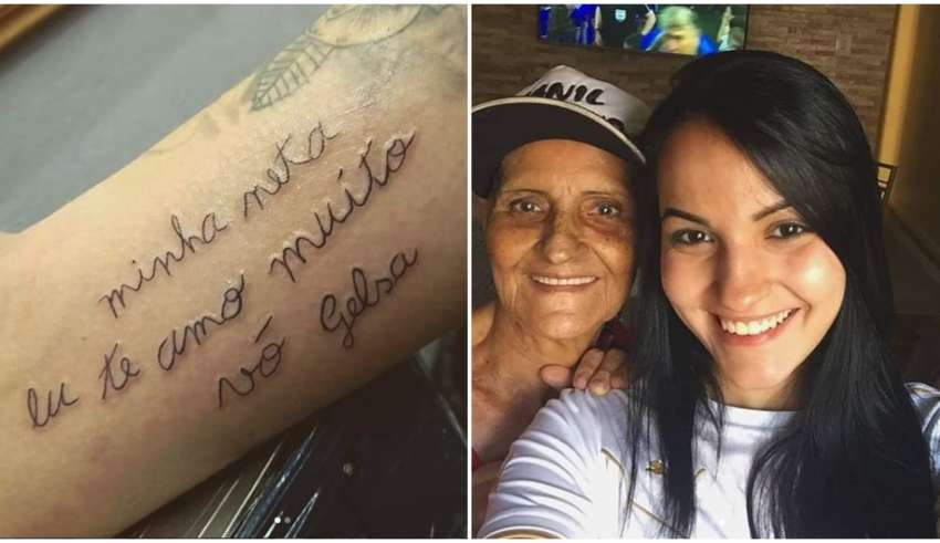 Jovem tatua primeira carta da avó que aprendeu a ler e escrever aos 73 anos