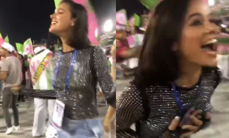 Bruna Marquezine se rende a samba da Mangueira e entra no ‘arrastão’ após desfile das campeãs