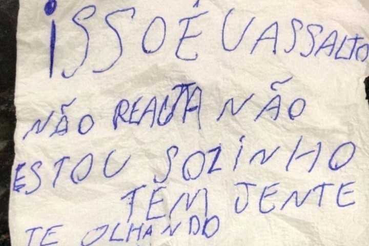 Bandidos usam bilhete em assalto para evitar contato por conta do Coronavírus