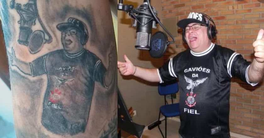 Integrante da Gaviões da Fiel faz tatuagem em homenagem a Ernesto Teixeira