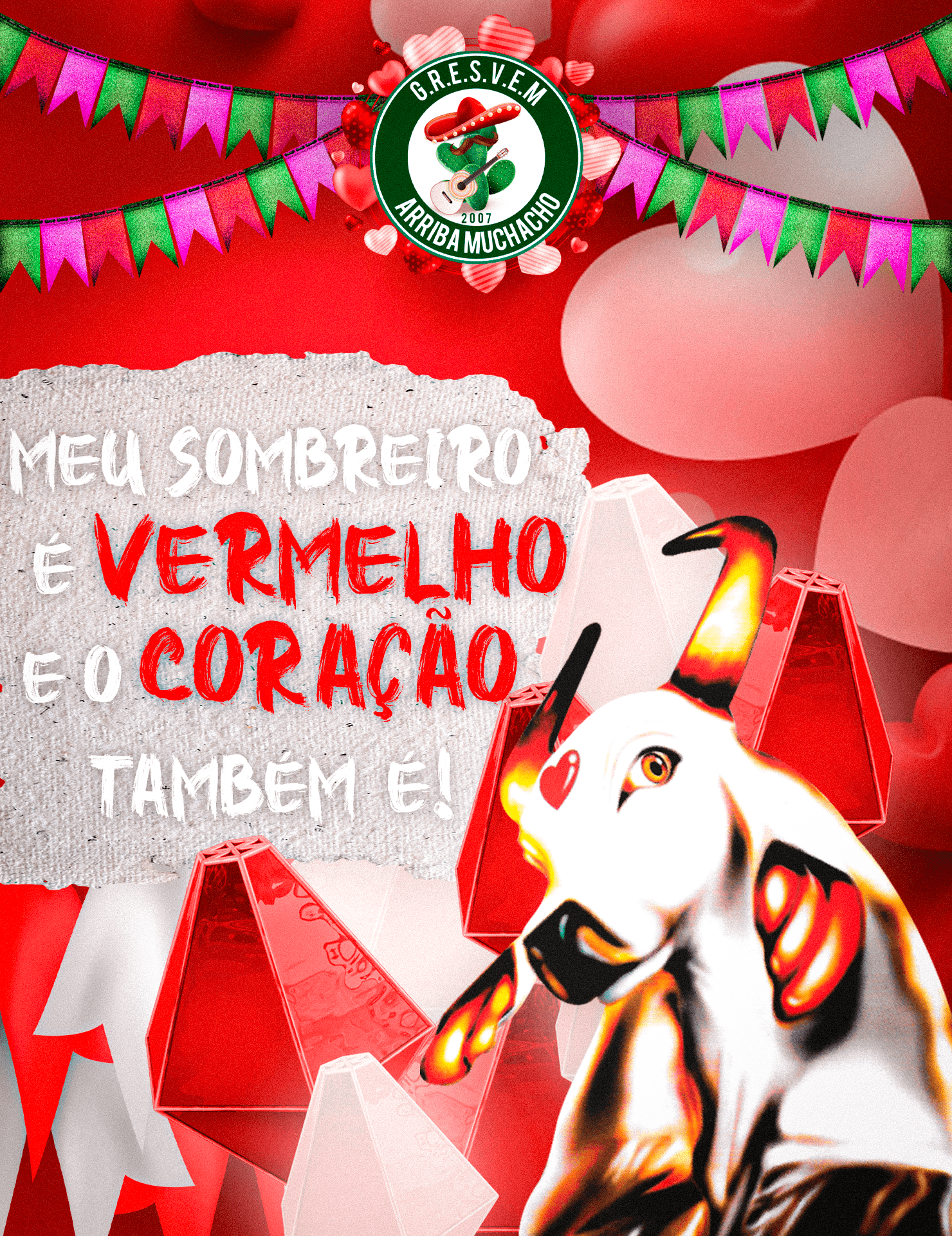 Arriba Muchacho retorna ao Carnaval Virtual de sombreiro e coração vermelho