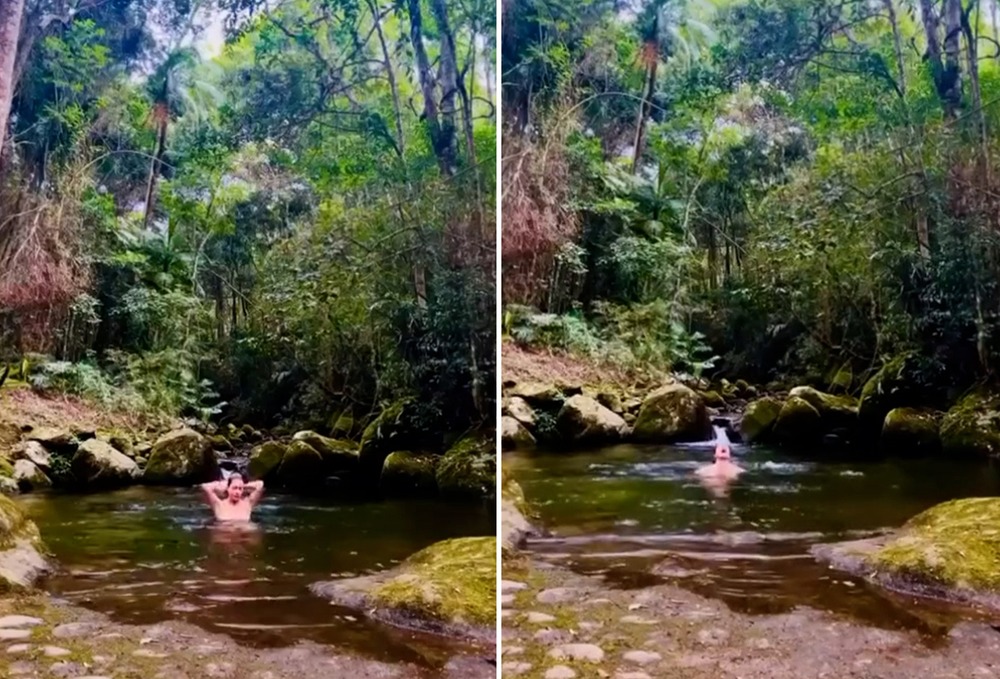 Leticia Spiller aparece nua em banho de cachoeira: ‘Salve Jorge’