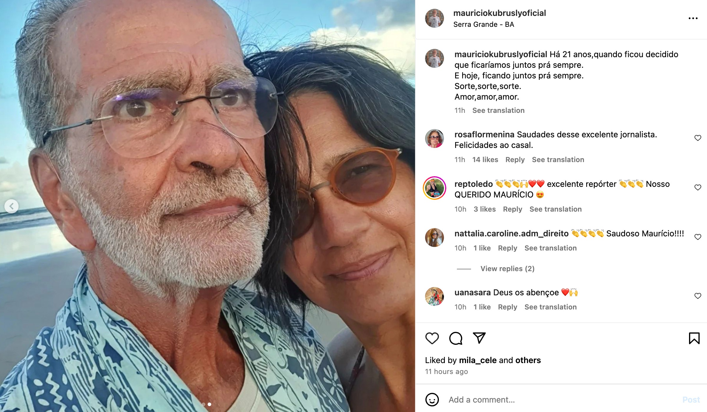 Mauricio Kubrusly e esposa. Foto: Reprodução/Instagram