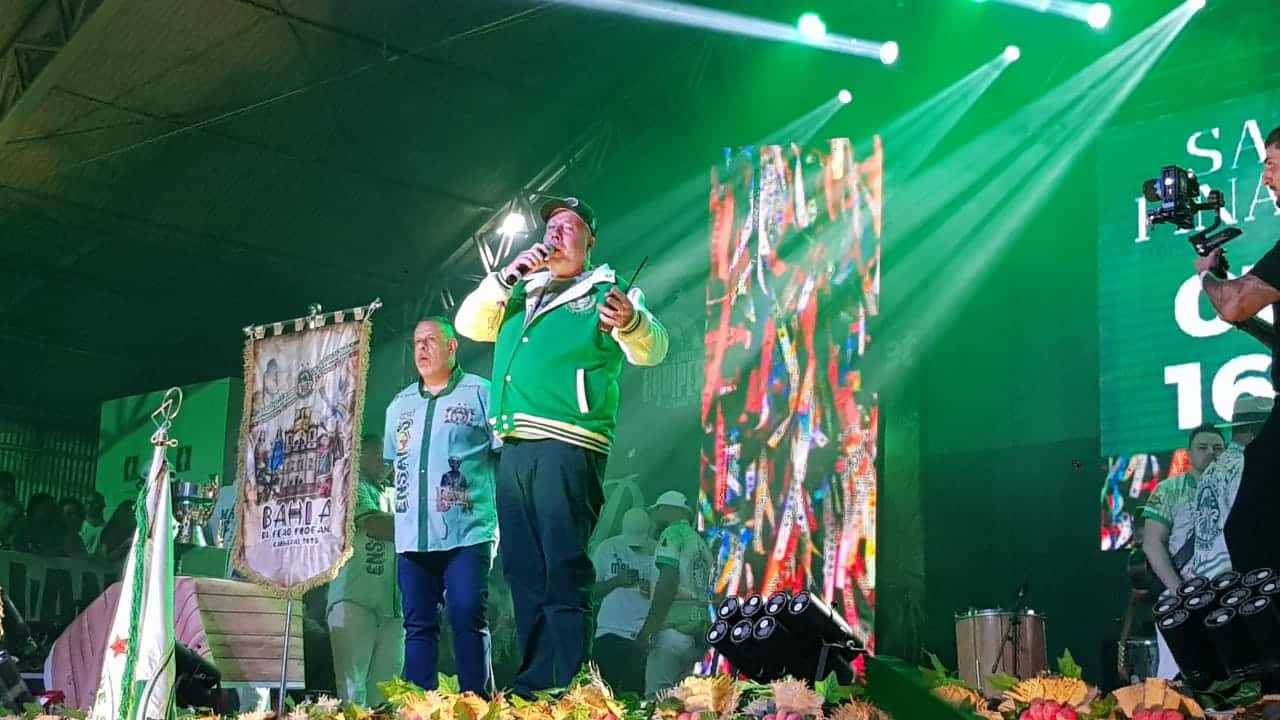 Paulo Serdan na final de samba da Mancha Verde para o Carnaval 2025. Foto: Guilherme Queiroz