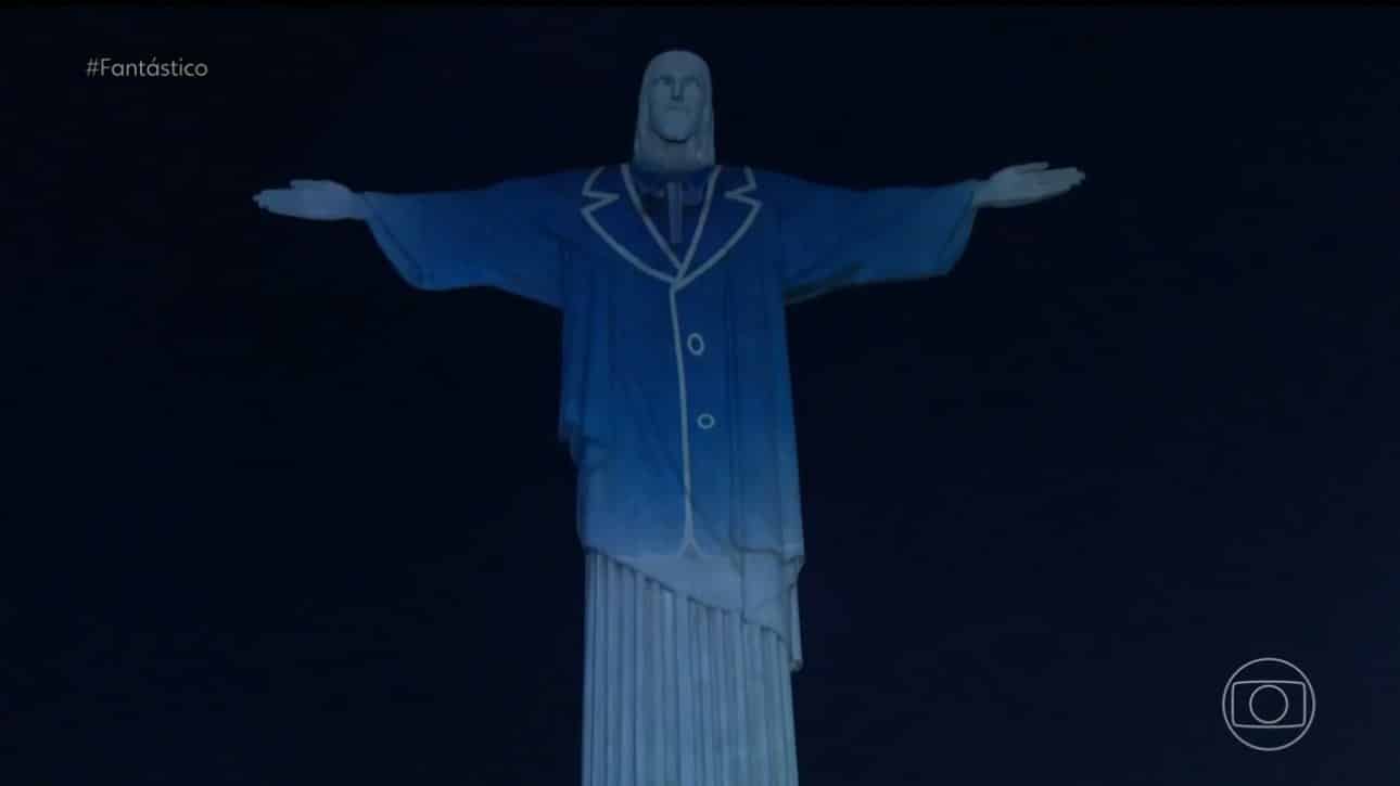 Cristo Redentor aparece 'vestido' de Silvio Santos. Foto: Reprodução de TV