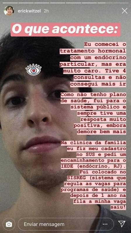 Filho do governador Witzel diz que conseguiu vaga no SUS para tratamento hormonal Foto: Reprodução/Instagram