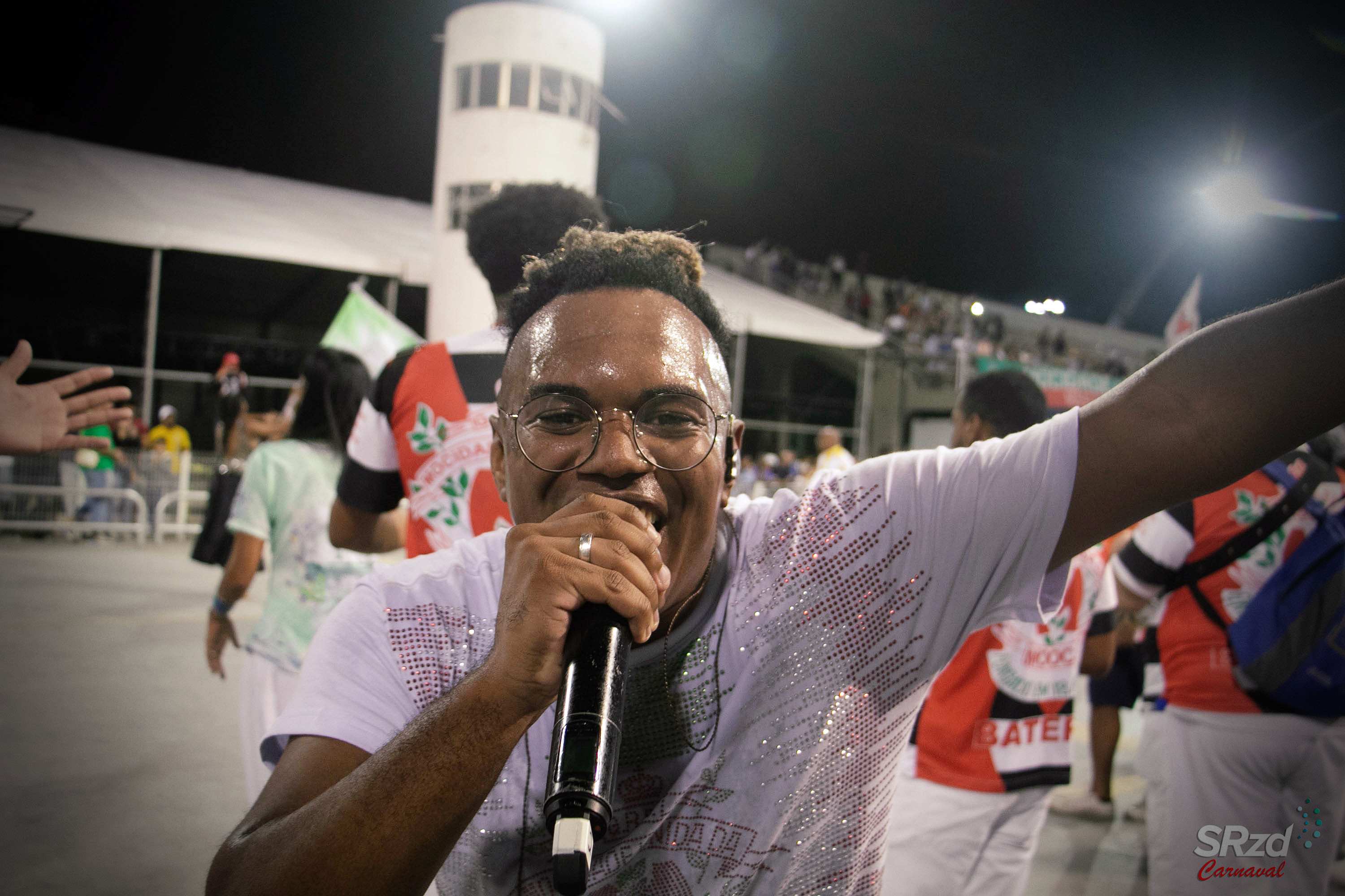 Guilherme Cruz no ensaio técnico 2022 da Mocidade Unida da Mooca. Foto: Fausto D’Império/SRzd