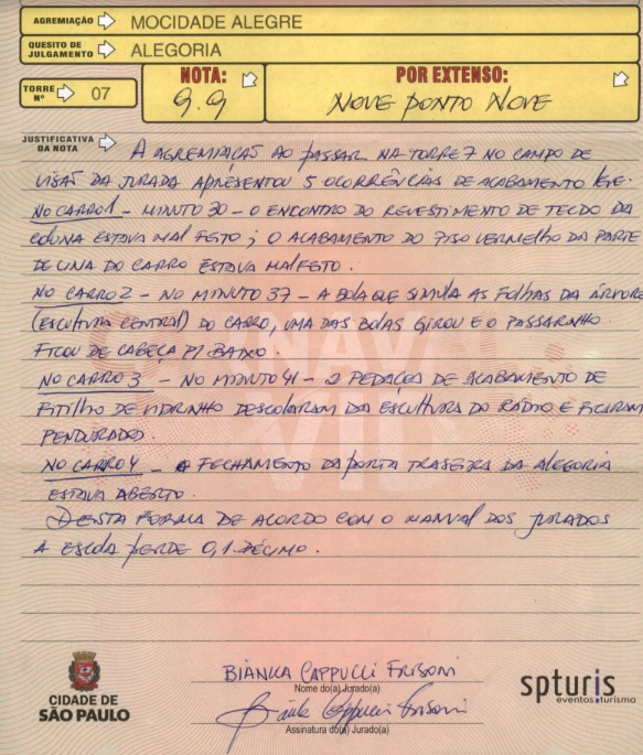 Justificativa da Mocidade Alegre 2022. Foto: Reprodução/Liga-SP