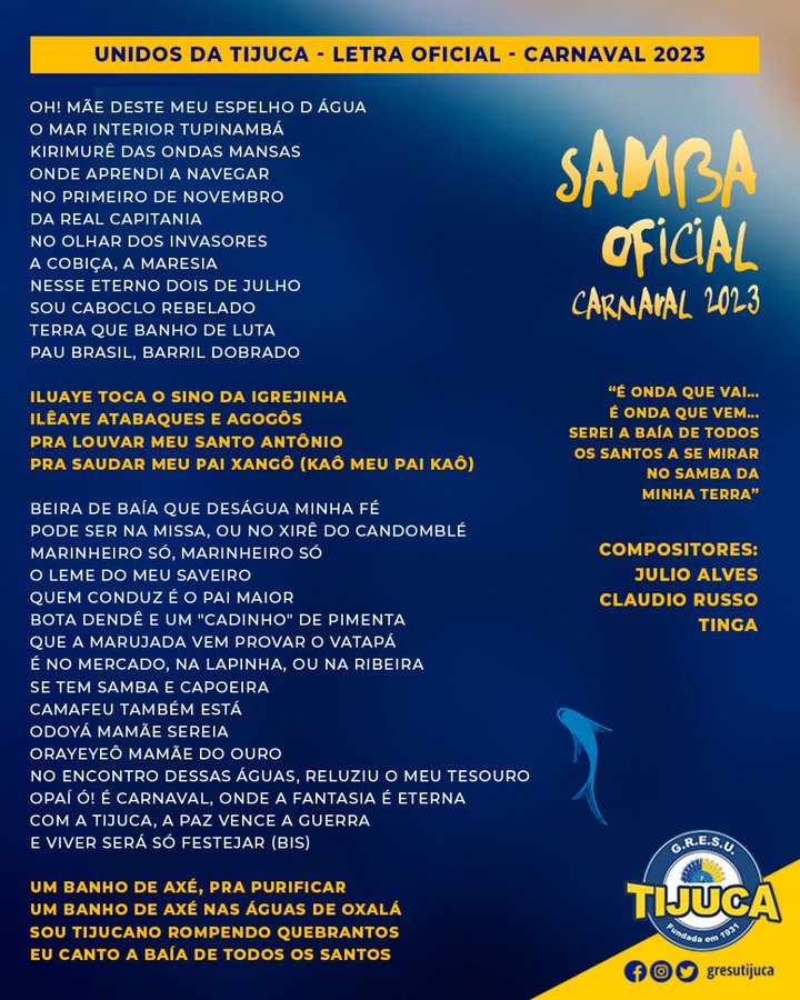 Grande Rio: a letra do samba-enredo escolhido para carnaval 2024