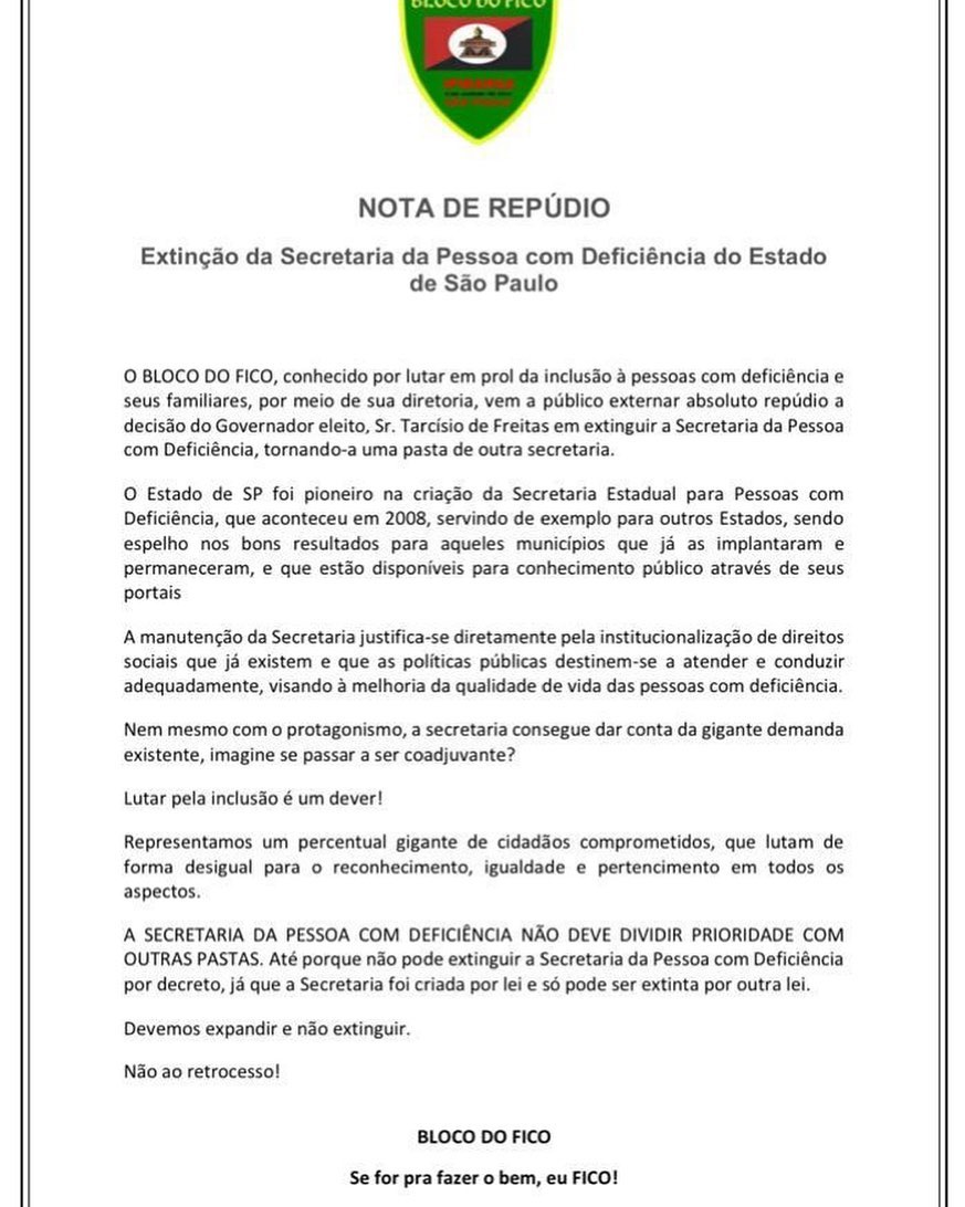 Comunicado. Foto: Reprodução/Facebook/Bloco do Fico