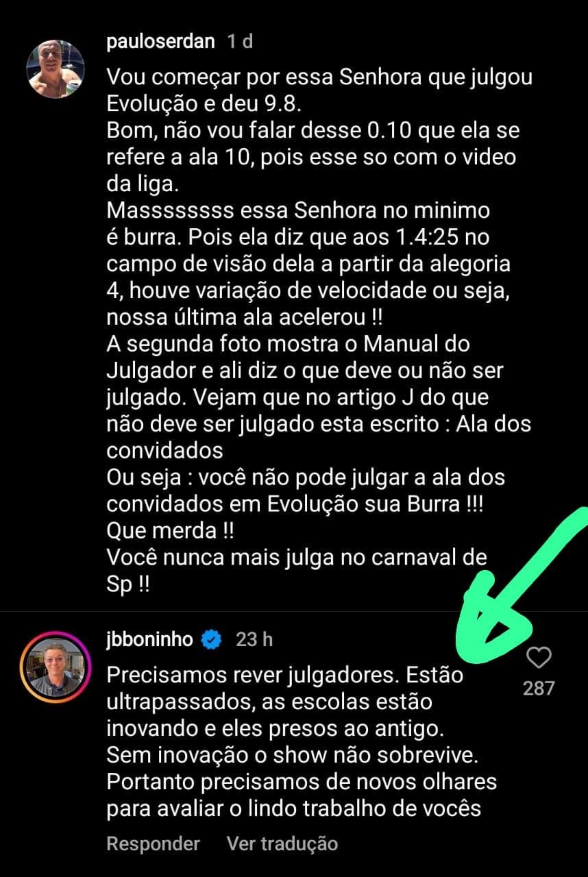 Boninho opina sobre jurados do Carnaval de São Paulo. Foto: Reprodução/Instagram/Paulo Serdan